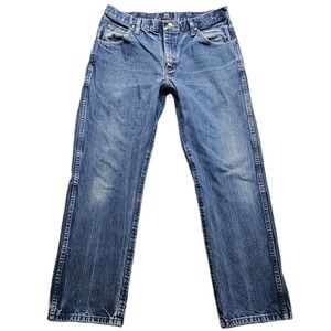 Wrangler 47MWZ Jeans Men 33x29 Blue Medium Wash Cowboy Cut Straight Faded Worn